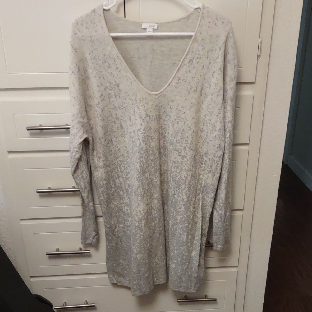 Pure Jill Pullover Tunic Gray V-Neck Long Sleeve Sweater
